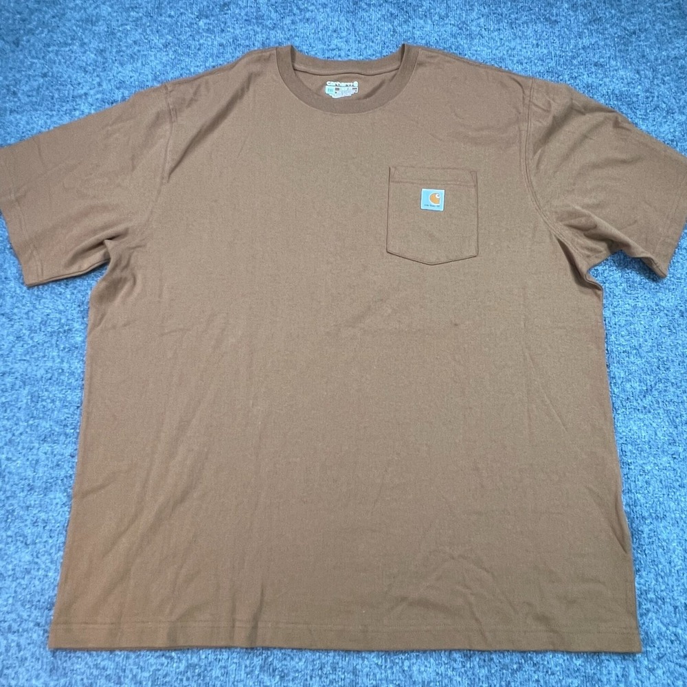 Carhartt Shirt Mens 2XL XXL Brown Loose Fit Short Sleeve Crew Neck Pocket K87